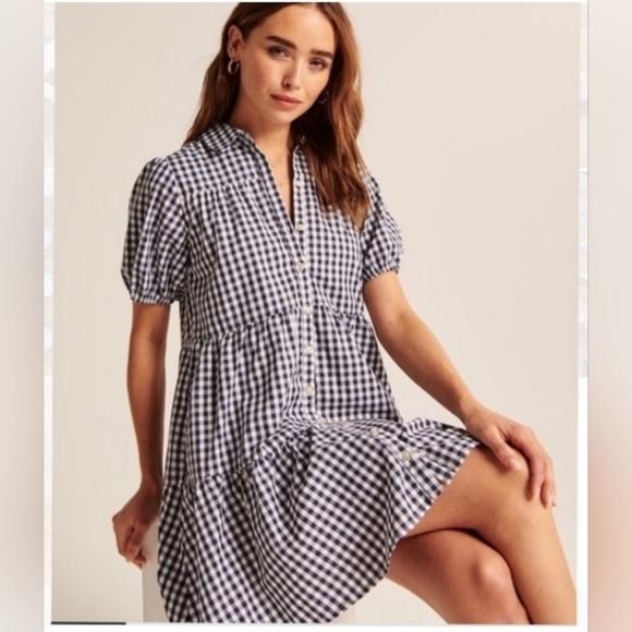 Abercrombie‎ & Fitch, Poplin Collared Shirt Dress, Navy and White, Size XS - Picture 2 of 11